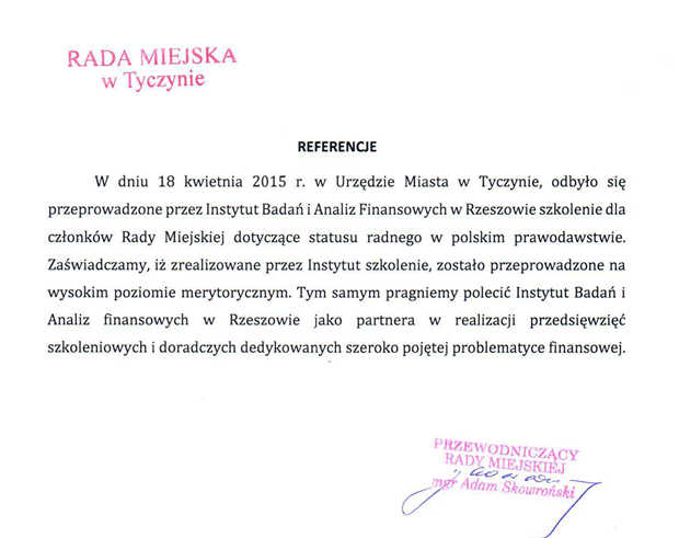 Referencje Rada Miejska Tyczyna